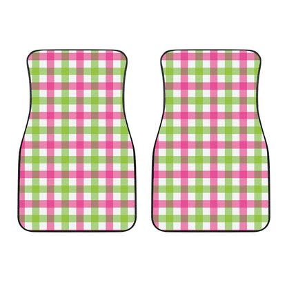 White Pink And Green Buffalo Plaid Print Front Car Floor Mats
