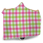 White Pink And Green Buffalo Plaid Print Hooded Blanket