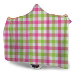 White Pink And Green Buffalo Plaid Print Hooded Blanket