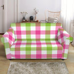 White Pink And Green Buffalo Plaid Print Loveseat Slipcover