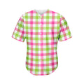 White Pink And Green Buffalo Plaid Print Men's Baseball Jersey