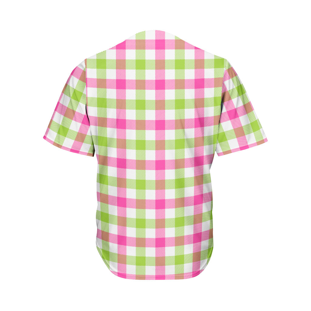 White Pink And Green Buffalo Plaid Print Men's Baseball Jersey