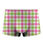 White Pink And Green Buffalo Plaid Print Men's Boxer Briefs