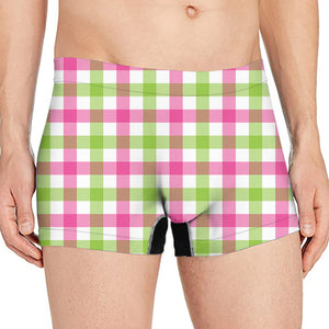 White Pink And Green Buffalo Plaid Print Men's Boxer Briefs
