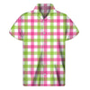 White Pink And Green Buffalo Plaid Print Men's Short Sleeve Shirt