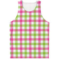 White Pink And Green Buffalo Plaid Print Men's Tank Top