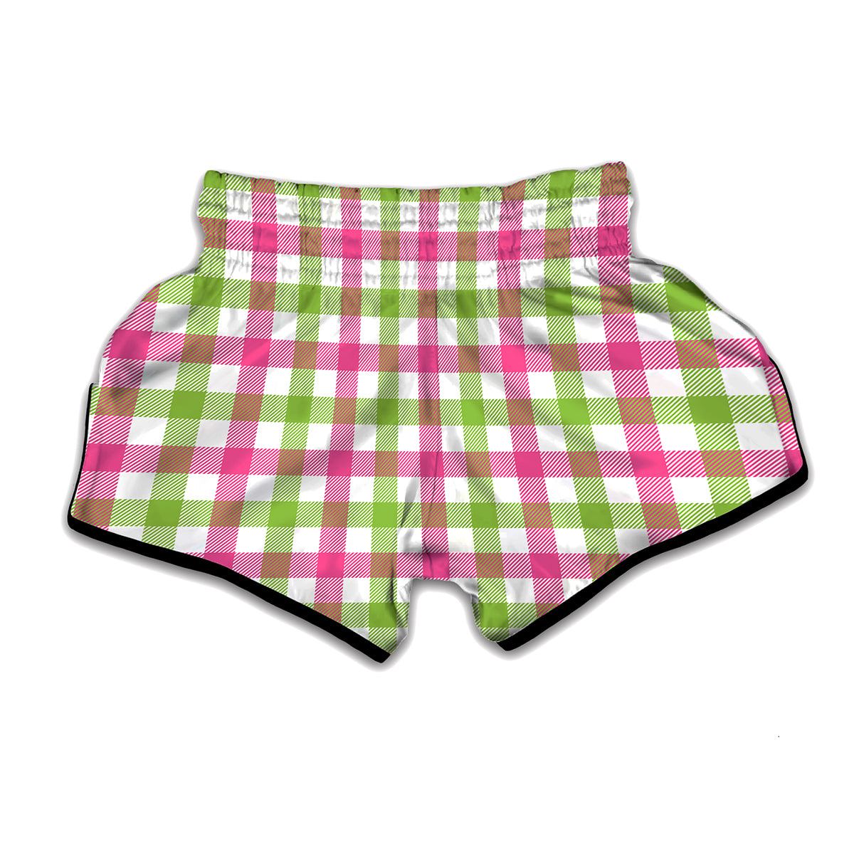 White Pink And Green Buffalo Plaid Print Muay Thai Boxing Shorts