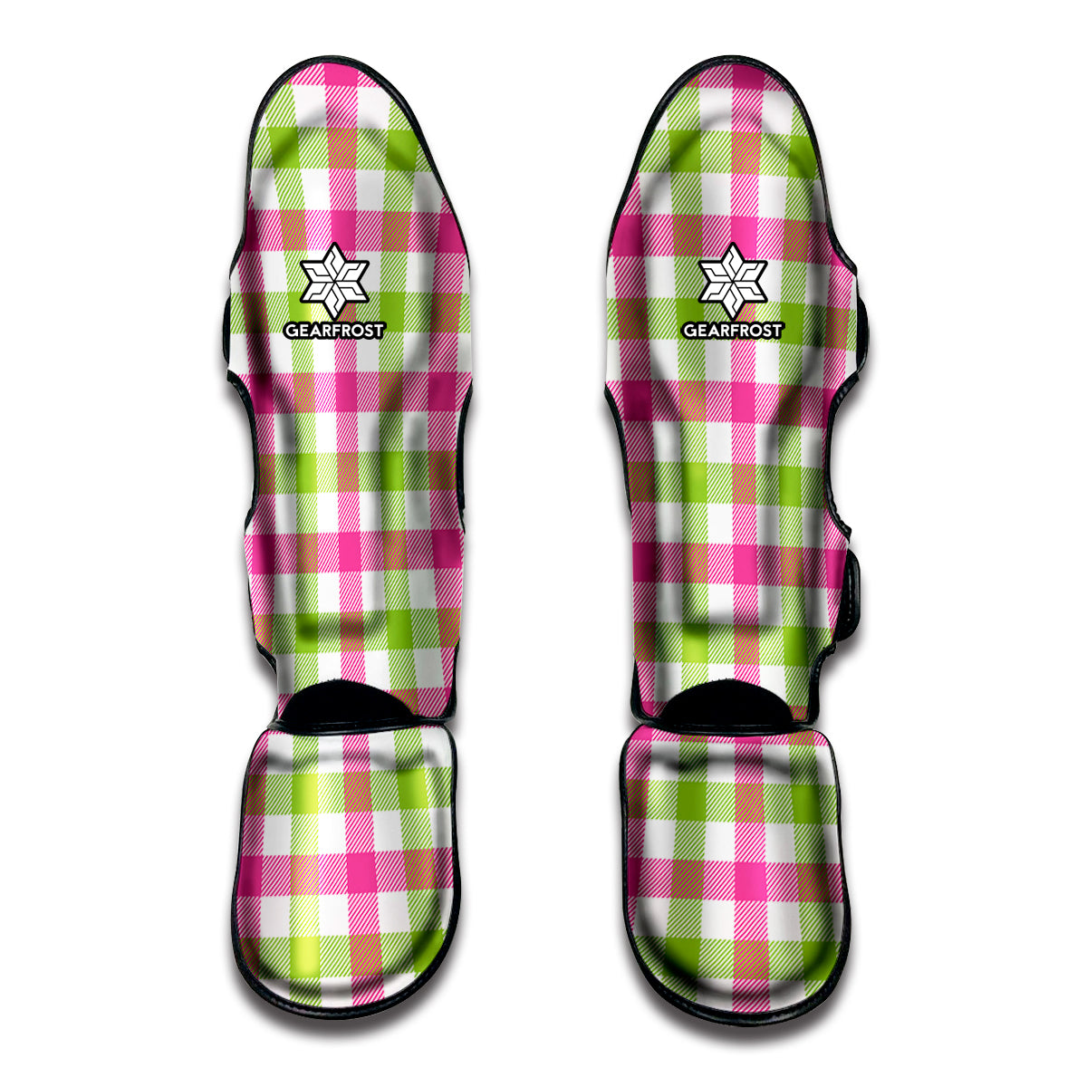 White Pink And Green Buffalo Plaid Print Muay Thai Shin Guard