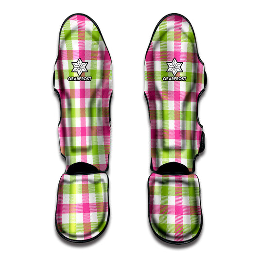 White Pink And Green Buffalo Plaid Print Muay Thai Shin Guard