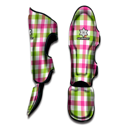 White Pink And Green Buffalo Plaid Print Muay Thai Shin Guard
