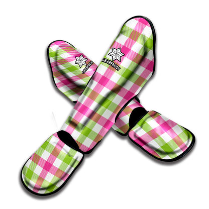 White Pink And Green Buffalo Plaid Print Muay Thai Shin Guard