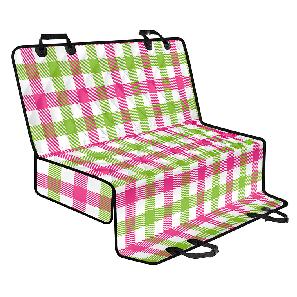 White Pink And Green Buffalo Plaid Print Pet Car Back Seat Cover