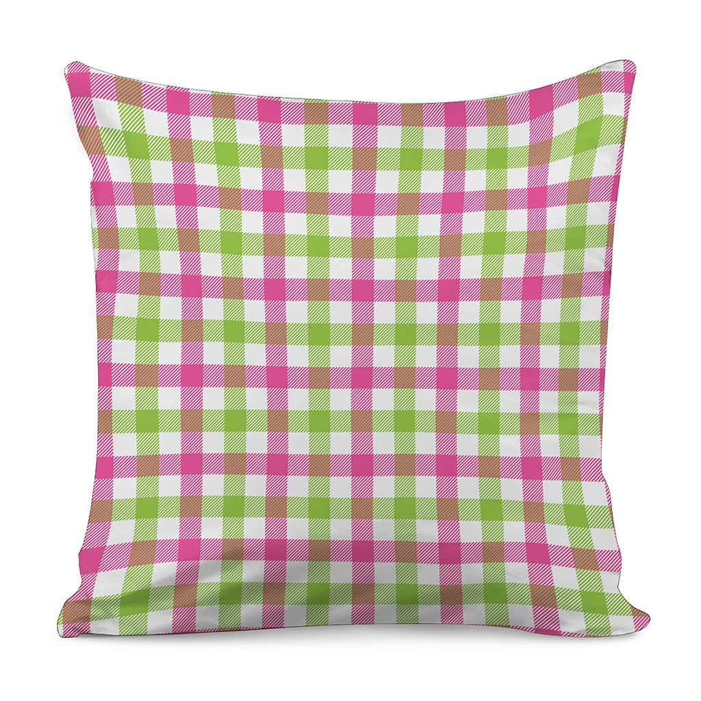 White Pink And Green Buffalo Plaid Print Pillow Cover