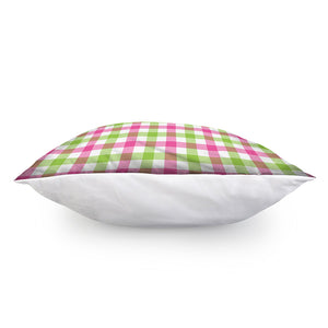 White Pink And Green Buffalo Plaid Print Pillow Cover