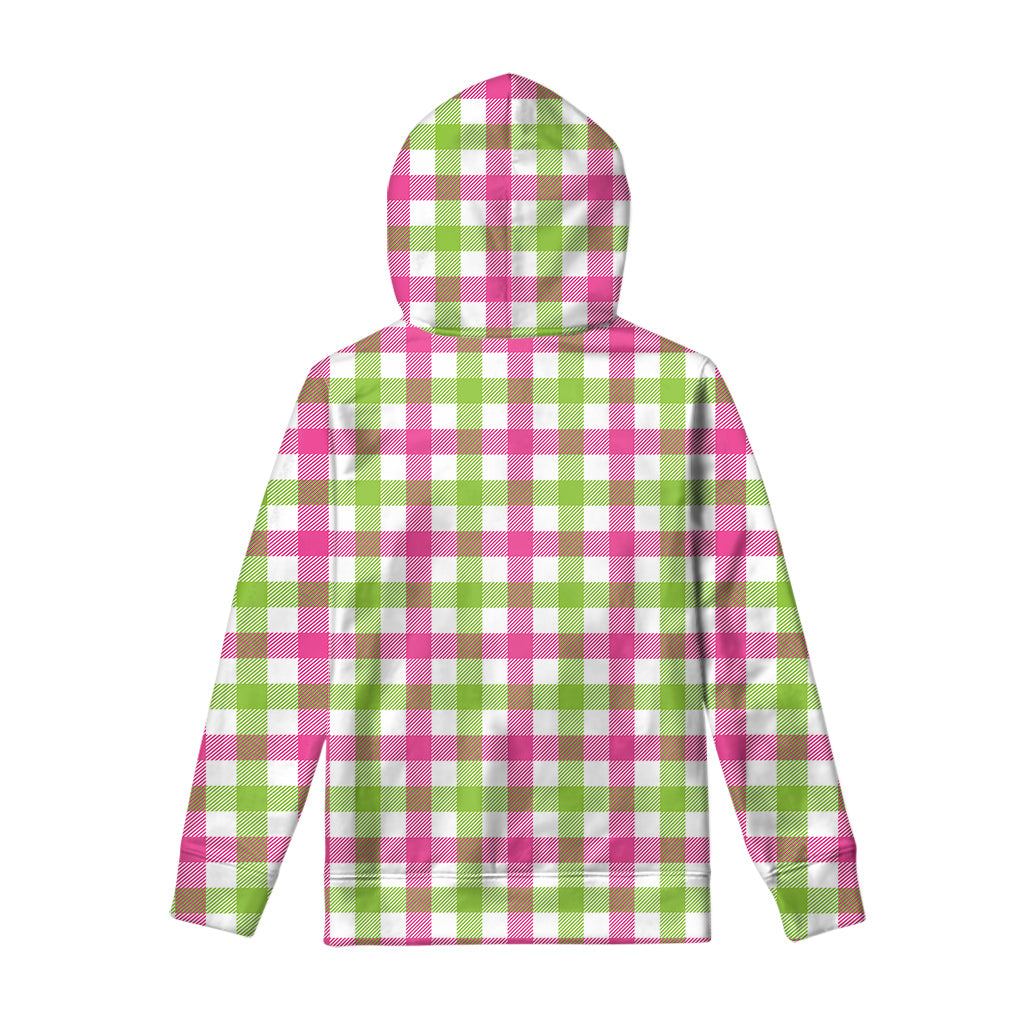 White Pink And Green Buffalo Plaid Print Pullover Hoodie