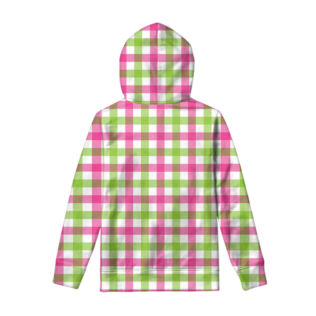White Pink And Green Buffalo Plaid Print Pullover Hoodie