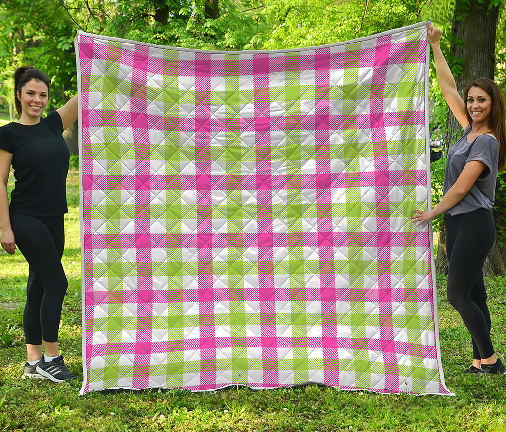 White Pink And Green Buffalo Plaid Print Quilt