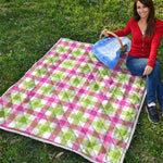 White Pink And Green Buffalo Plaid Print Quilt