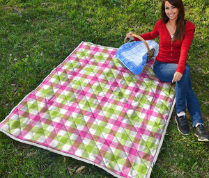 White Pink And Green Buffalo Plaid Print Quilt