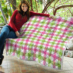 White Pink And Green Buffalo Plaid Print Quilt