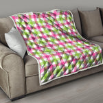 White Pink And Green Buffalo Plaid Print Quilt