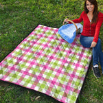 White Pink And Green Buffalo Plaid Print Quilt