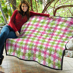 White Pink And Green Buffalo Plaid Print Quilt