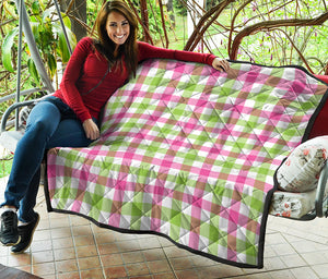 White Pink And Green Buffalo Plaid Print Quilt