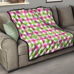 White Pink And Green Buffalo Plaid Print Quilt