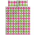 White Pink And Green Buffalo Plaid Print Quilt Bed Set