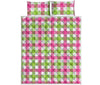 White Pink And Green Buffalo Plaid Print Quilt Bed Set