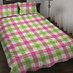 White Pink And Green Buffalo Plaid Print Quilt Bed Set