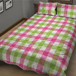 White Pink And Green Buffalo Plaid Print Quilt Bed Set