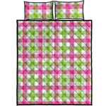 White Pink And Green Buffalo Plaid Print Quilt Bed Set