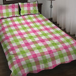 White Pink And Green Buffalo Plaid Print Quilt Bed Set