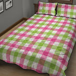 White Pink And Green Buffalo Plaid Print Quilt Bed Set