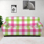 White Pink And Green Buffalo Plaid Print Sofa Cover