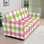 White Pink And Green Buffalo Plaid Print Sofa Cover