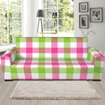 White Pink And Green Buffalo Plaid Print Sofa Slipcover