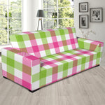 White Pink And Green Buffalo Plaid Print Sofa Slipcover