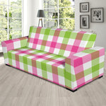 White Pink And Green Buffalo Plaid Print Sofa Slipcover