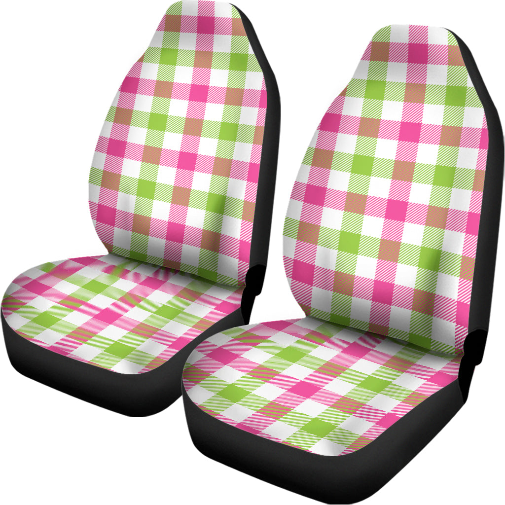 White Pink And Green Buffalo Plaid Print Universal Fit Car Seat Covers