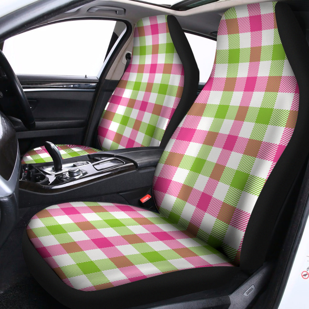 White Pink And Green Buffalo Plaid Print Universal Fit Car Seat Covers