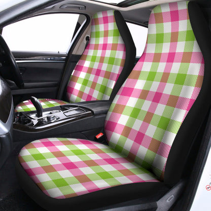 White Pink And Green Buffalo Plaid Print Universal Fit Car Seat Covers
