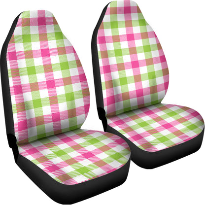 White Pink And Green Buffalo Plaid Print Universal Fit Car Seat Covers