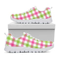White Pink And Green Buffalo Plaid Print White Running Shoes
