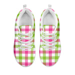 White Pink And Green Buffalo Plaid Print White Sneakers