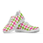 White Pink And Green Buffalo Plaid Print White Sneakers