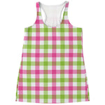White Pink And Green Buffalo Plaid Print Women's Racerback Tank Top