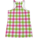 White Pink And Green Buffalo Plaid Print Women's Racerback Tank Top
